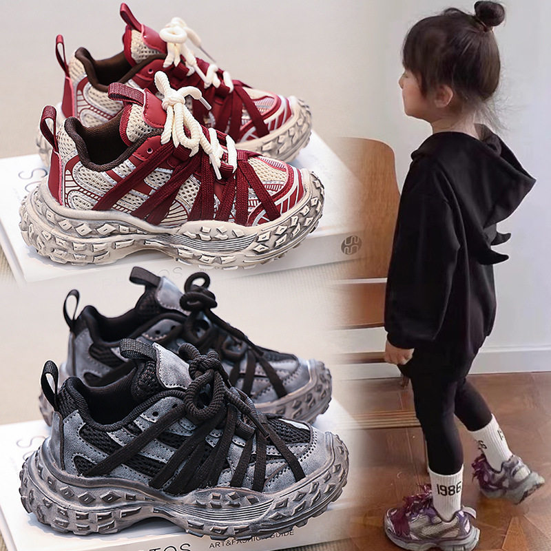 Children's Sports Shoes 2025 Spring & Fall New Tank Shoes Boys' Daddy Mesh Shoes Breathable Girls' Durian Tire Shoes