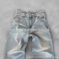 Cross-border factory direct European and American ripped jeans high street fashion brand old straight embroidered men's Denim trousers