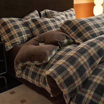 Light Luxury Milk Velvet Four-Piece Winter Thickeneded Warm Coral Flannel Bed Sheetss, Quilt Covers, Fitted Bed Sheetss, Bedding
