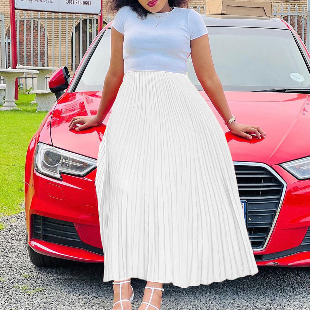 Plus Size Womens Long Pleated Skirt Solid Color High Waist Flared Design Autumn Fashion for Casual Wear Wholesale
