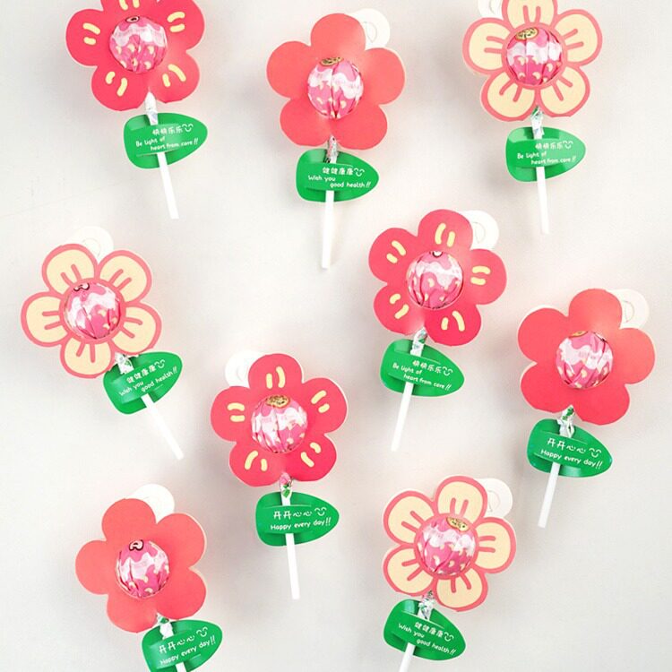 Give You a Flower Lollipop Decoration Card Paper 30 Pieces of Small Red Flower Lollipop Wrapping Paper Reward Small Flower Ginger Tea