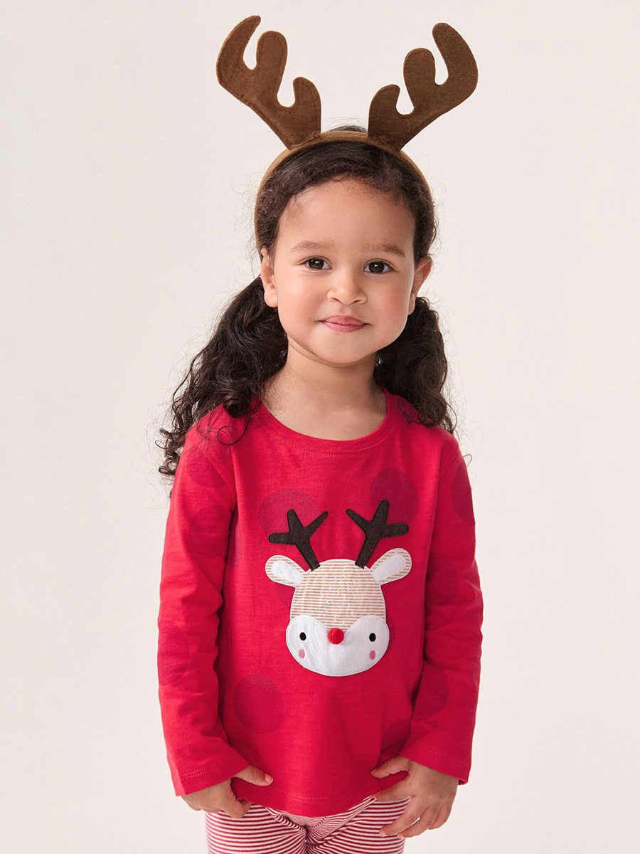 Vendita all'ingrosso set bambine Natale, abbigliamento bambini cervo carino, set bambini rayato cartone animato autunno