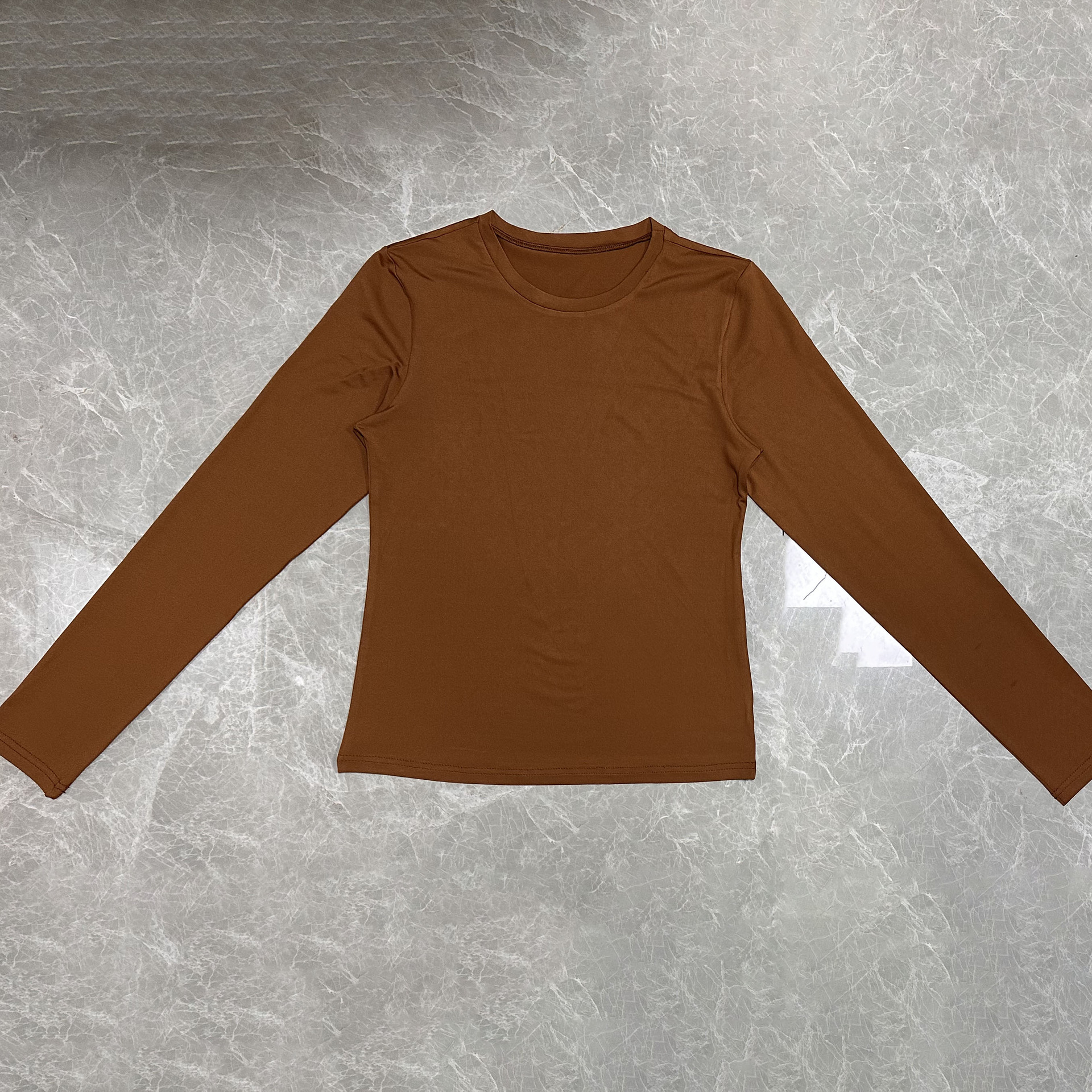 欧美女装休闲长袖t恤春秋纯色修身套头衫t恤女街装打底衫上衣