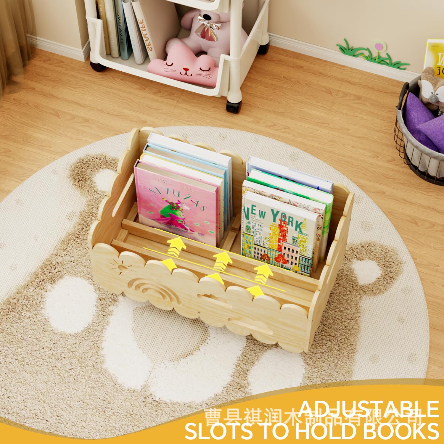 New Wooden Children's Bookshelf Floor-Standing Bookshelf Toy Storage Storage Rack Children's Room Desktop Toy Storage Basket
