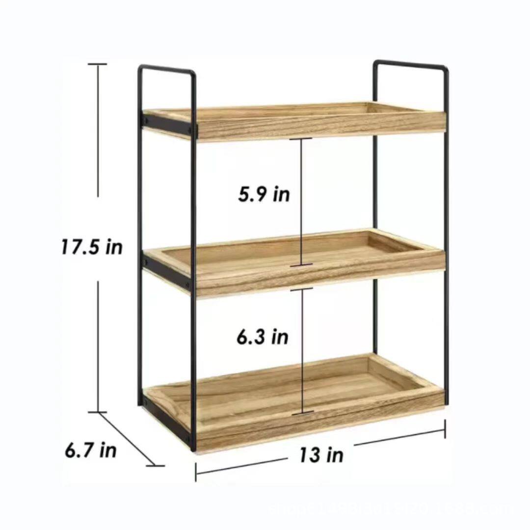 Wooden Desktop Three-Layer Storage Rack Iron Bathroom Household Multi-Purpose Kitchen Storage Rack Desktop Storage Storage Rack
