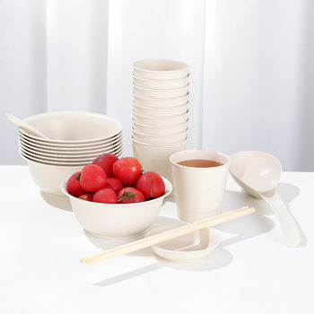 Disposable Bowls, Chopsticks, Plates, Cups, and Spoons Set, Thickened Food-Grade Tableware, Bowls for Banquets, Gatherings, Barbecues, and Camping
