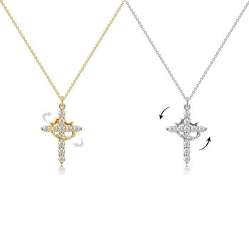 European and American Personalized Diamond Crown Cross Necklace, Rotatable Circle Communion Baptism Pendant, Versatile Earrings