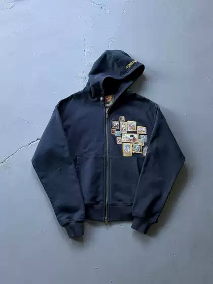 High-Quality Derschutze Cross-Border American Street Retro Embroidered Gallery Cardigan Hooded Sweatshirt Trendy Brand Jacket