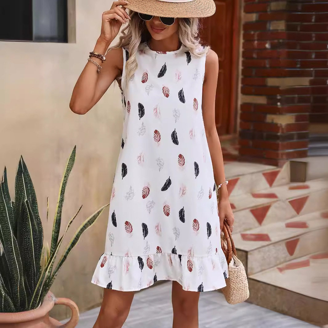 Loose Floral Print Sleeveless Dress Comfortable Fit Lightweight Fabric Summer Style Available for Wholesale