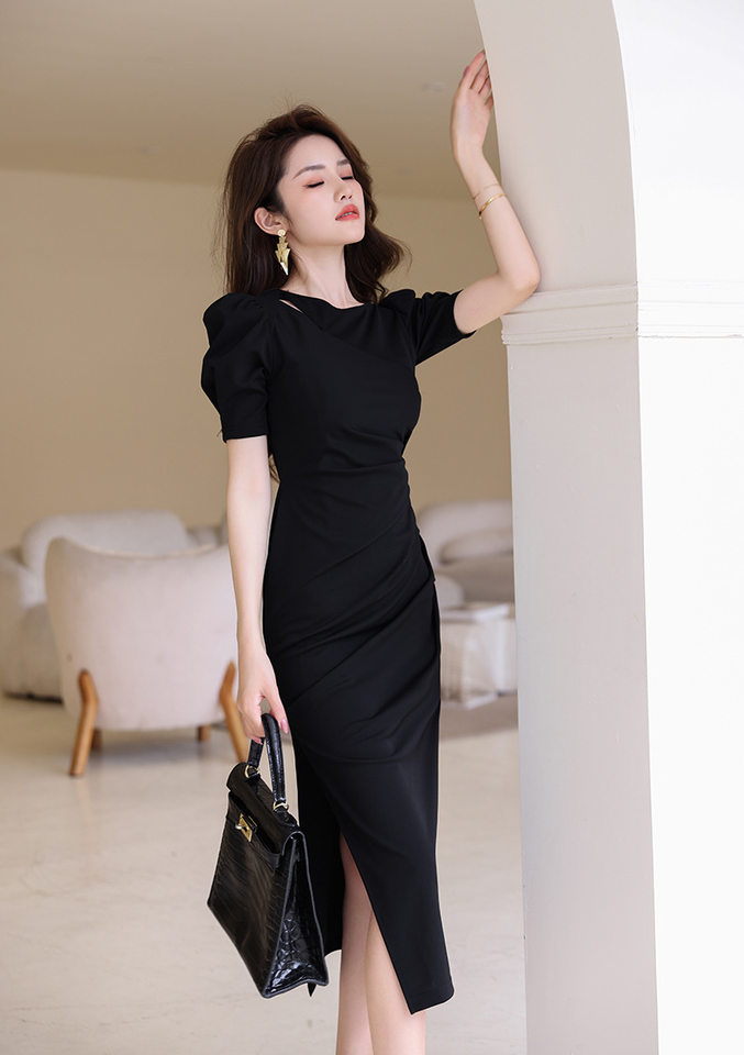 Váy Ôm Body Nữ Tay Lỡ Thiết Kế Xẻ Tà Dáng Dài Màu Đen chi tiết 12