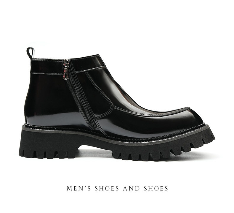 Boot Nam Cổ Cao Da Bóng Khóa Kéo Phong Cách Anh Quốc Chiều Cao Đế Khoảng 4cm Màu Đen chi tiết 11