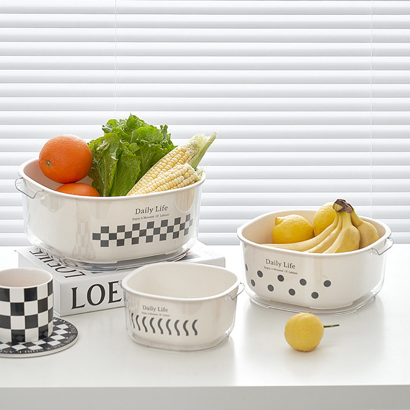 New ins style double-layer drain basket high color value simple dish washing basin multi-functional living room storage fruit plate wholesale