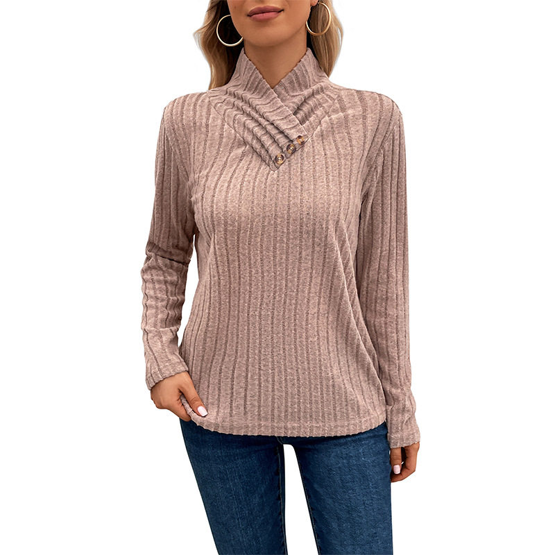 Womens Long Sleeve Top Solid Color Mid Neck Casual Style Perfect for Autumn Wear Wholesale Available