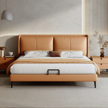 Minimalist Genuine Leather Bed 1.8m Master Bedroom Double Bed Modern Simple 1.5m Home Small Apartment Trendy Light Luxury