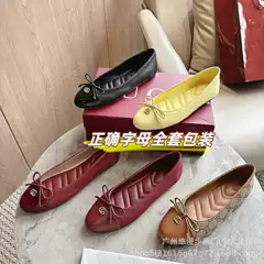 G's Bow Flats Ballet Shoes for Women French Fashion Shallow Mouth Round Toe Metal Letter Buckle Mary Jane Shoes