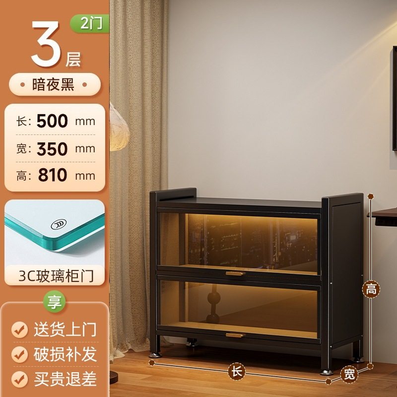 带门玻璃书柜钢制书架落地防尘铁皮手办展示柜家用储物柜收纳柜子