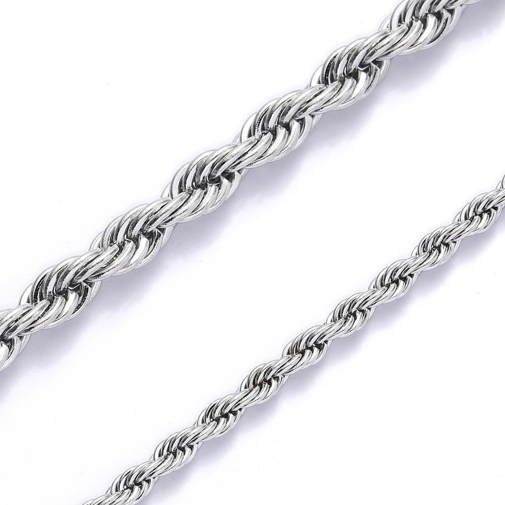 European and American Hip-Hop Plain Chain Titanium Steel Accessories Necklace Stainless Steel Twist Chain 3Mm5Mm Multi-Size Stainless Steel Chain