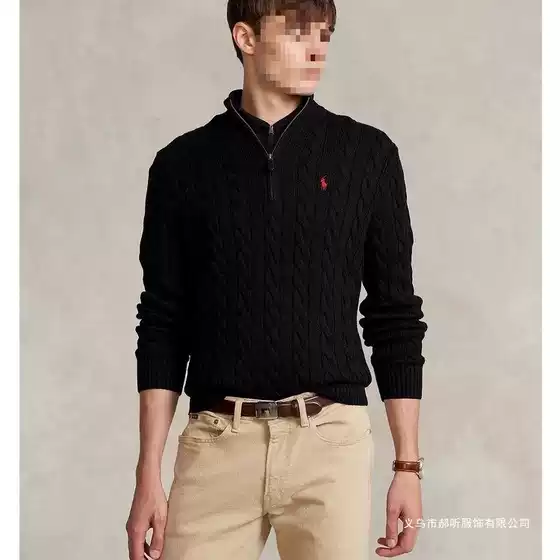Autumn and Winter Men's Long-Sleeved Knitwear New Casual Pullover Pony Embroidered Pure Color Half-Zip Stand-Up Collar Knitwear for Men