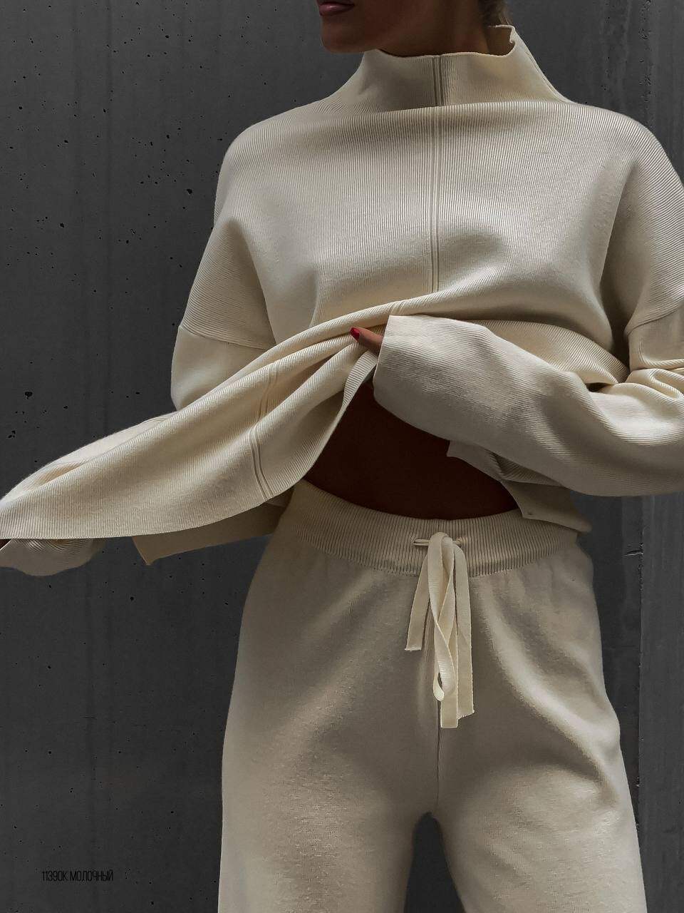 Womens Autumn Winter Oversized Sweater and Pants Set Long Sleeve Casual Split Design Perfect for Everyday Wear
