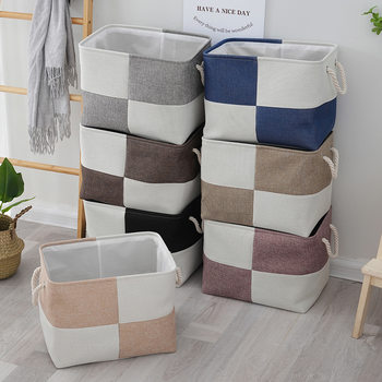 Ready Stock Imitation Linen Fabric Storage Basket Large Capacity Household Square Dirty Clothes Basket Organizing Storage Basket Manufacturer Wholesale Ready Stock