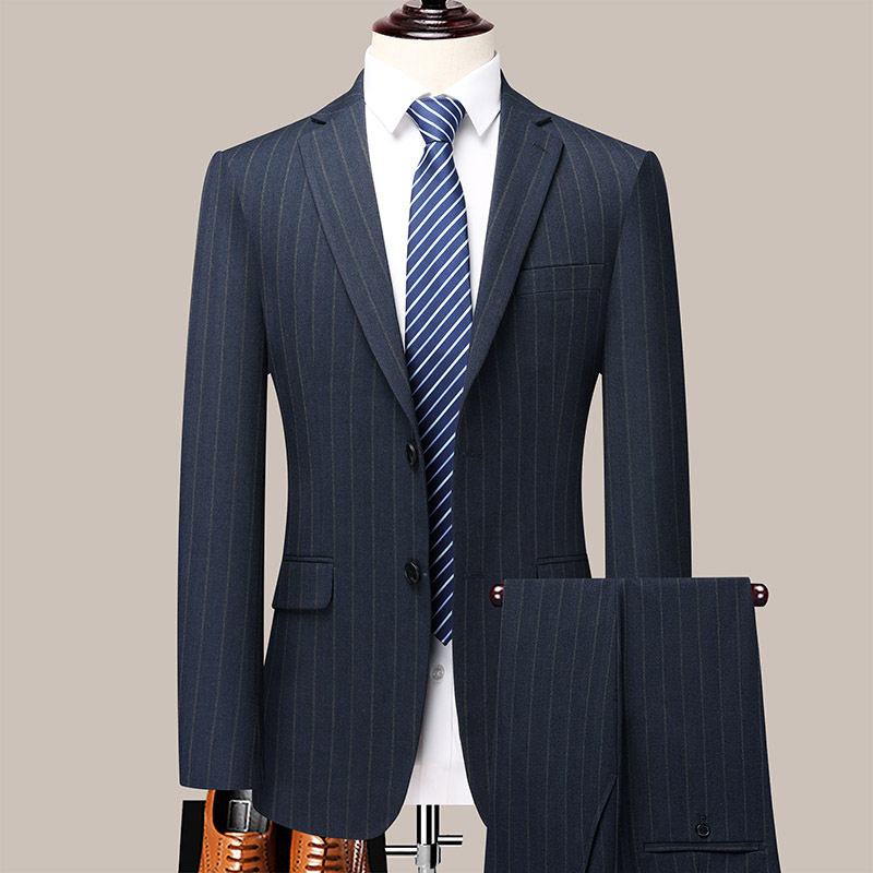 Bộ Vest Nam Kẻ Sọc Cao Cấp Phong Cách Doanh Nhân Lịch Lãm Màu Xanh Navy