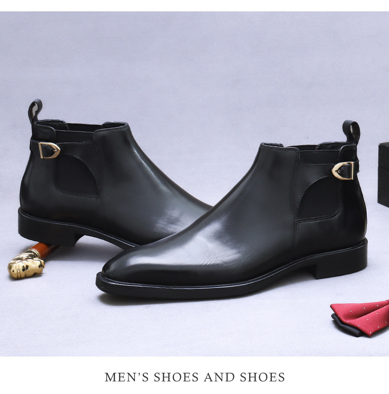 Boot Chelsea nam da bò thật cổ thấp phong cách công sở — Màu đen, Màu cà phê mẫu lót nhung, Màu đen mẫu lót nhung, Màu cà phê