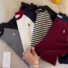 Children's Australian Velvet Bottoming Shirt Long-Sleeved T-Shirt Men's Autumn and Winter Style Kidsren's Contrasting Raglan Sleeves Stripesd Trendy Baby Girls Fleece-Lined