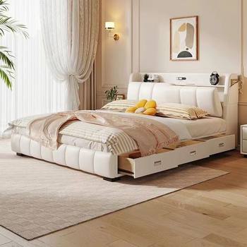 Modern Minimalist Luxury Master Bedroom Internet Celebrity Ins Cream Style Multifunctional Storage Double Bed with Drawers Wedding Bed