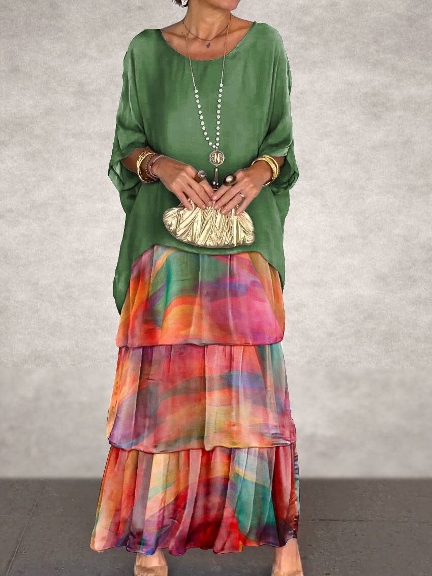 Chiffon Batwing Sleeve Maxi Dress Elegant Round Neck Trendy Design Lightweight Fabric Perfect for Spring Summer