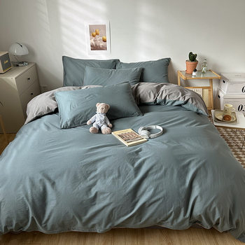 Four-piece sanding bed set 1.8m quilt cover student dormitory quilt cover 2m skin-friendly sanding pillowcase household four-season universal