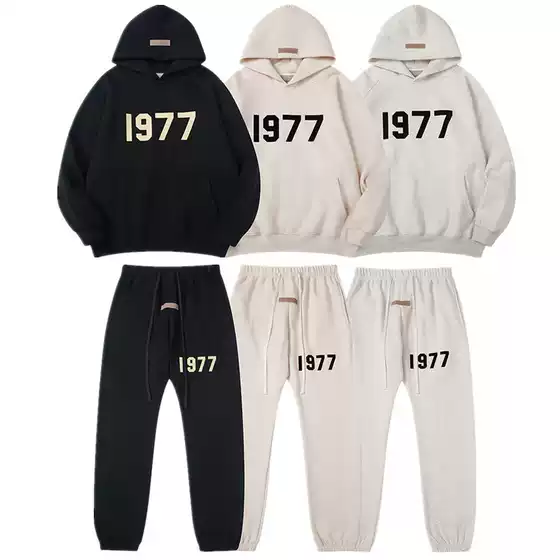 Fog Essentials Stereo Flocking 1977 Men's and Women's American High Street Hoodie Sweatshirt Pants Casual Suit