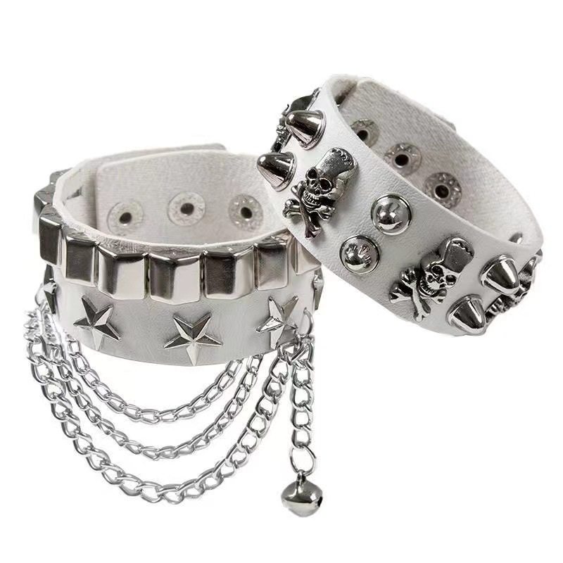 Cross-border hot sale European and American fashion multi-layer leather wide bracelet personality domineering skull rivet punk hip hop bracelet jewelry