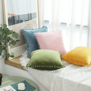 Ins Style Pillow Creative Solid Color Fur Ball Cushion Cover Modern Simple Velvet Pillow Cover Ball Ball Pillow