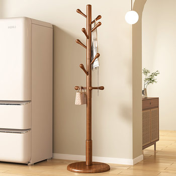 Coat Rack Floor-Standing Home Bedroom Clothes Rack Living Room Autumn and Winter Clothes Hanging Rod Vertical Simple Solid Wood Bag Rack Wooden
