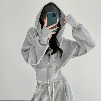 Fleece-Lined Sports Suit for Women, Autumn and Winter Short Jacket, Waist-Cinching Top, Casual Pants Two-Piece Set, Korean Style for Petite Women