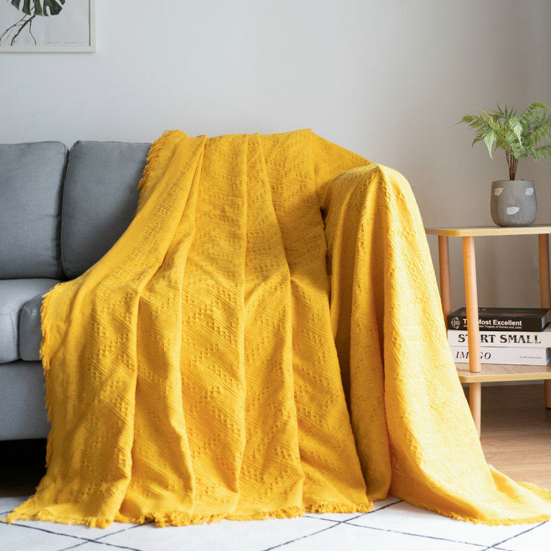 Solid Color T-lattice Sofa Towel Cover Cloth Simple Style Sofa Blanket Cover Towel Sofa Cushion Model Room Decoration Bed End Towel Backrest
