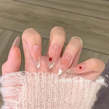 10-Piece Set of Handmade Wearable Nails with a Sweet and Cool Temperament, Featuring White Stars and Cat Eyes, Detachable Nail Stickers, Finished Products Wholesale