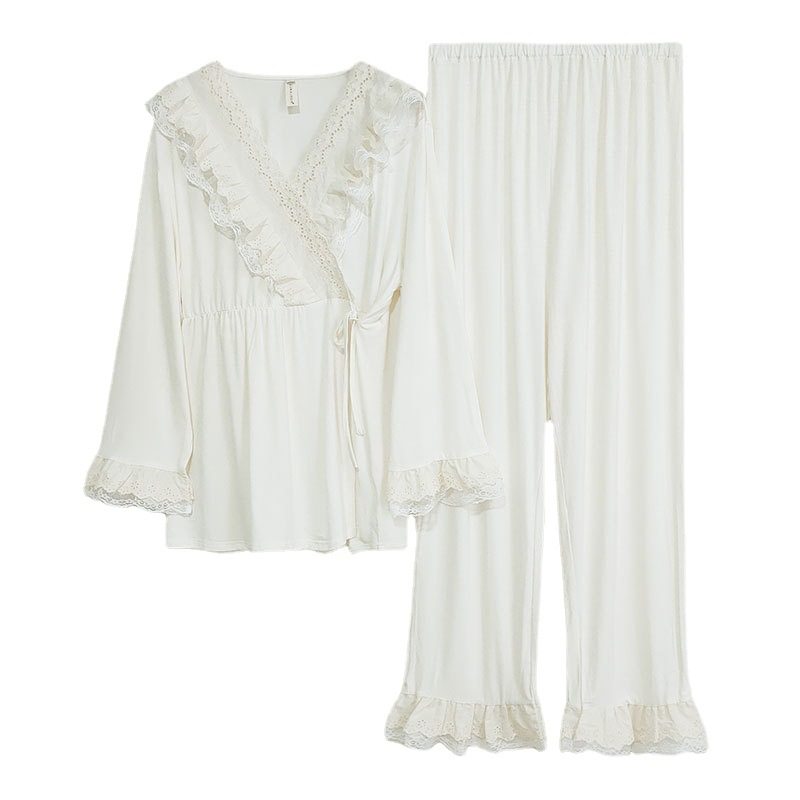 in stock 2673 Modal confinement clothing for pregnant women suit lactation pregnancy loose pajamas lace collar