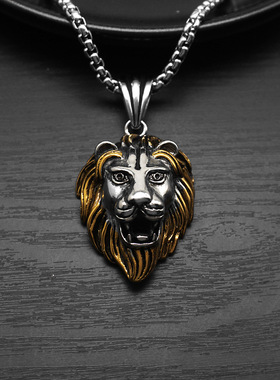 跨境吊坠项链钛钢大号狮头饰品
