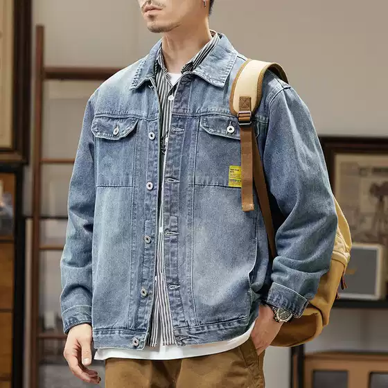 5009#300 Jin Men's Autumn New Simple Denim Jacket Men's Loose Plus Large Jacket Jacket