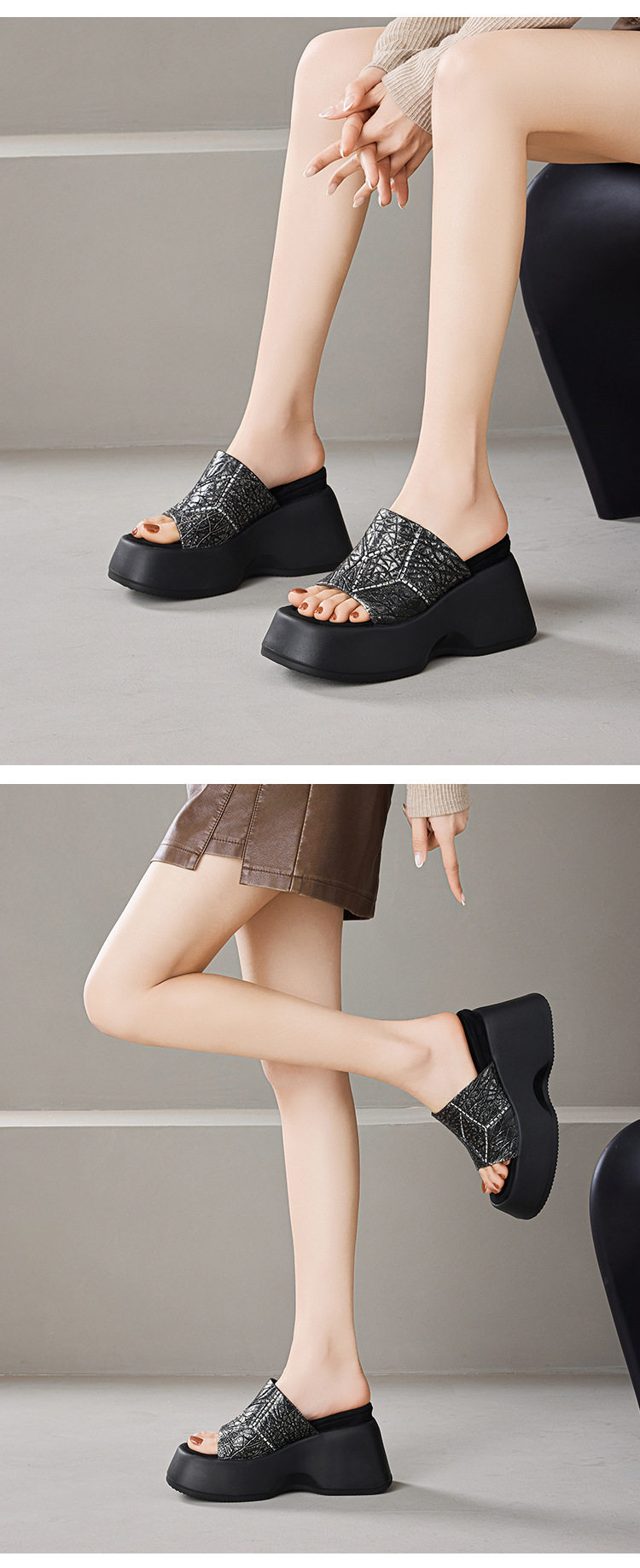 Sandal cao gót nữ hở mũi đế platform gót 10 cm — Áo khoác sáng chi tiết 9