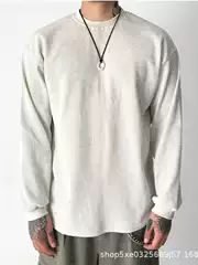 American Style Waffled Sweater with Small Neck for Men European-made Slim-fit Long-sleeved Tooling T-shirt Texture Split Base Shirt Trendy