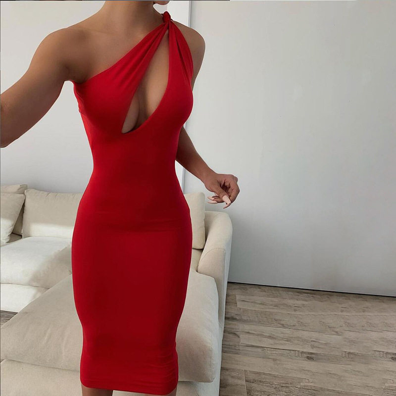 Sexy Hollow Out Bodycon Dress Asymmetrical Neckline Sleeveless Slim Fit Perfect for Parties and Night Out Wholesale