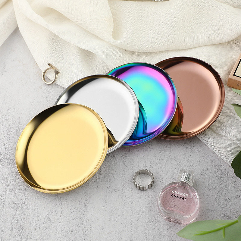 Ins high-value small size round plate for high-end stainless steel plate ring storage jewelry tray