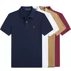 Cross-border Men's Lap Collar Half-sleeved T-shirt Solid Color Cotton plus size Loose Foreign Trade Short-sleeved T-shirt with Collar