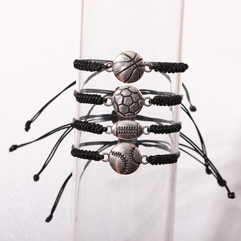 Europe and the United States cross-border hot new ball pendant bracelet basketball football hand-woven bracelet black rope pull bracelet
