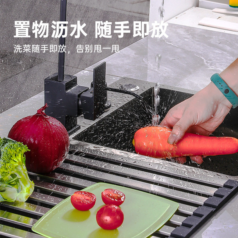 Kitchen sink drain rack 304 stainless steel foldable vegetable basin water filter shutter sink drain basket storage rack