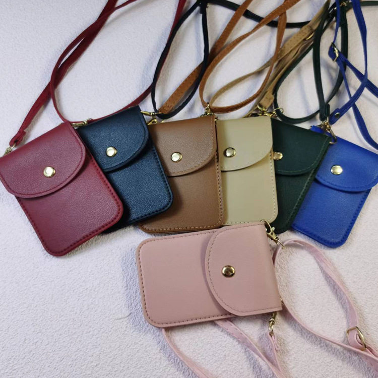 Factory direct Japanese and Korean simple flip coin purse lanyard diagonal shoulder strap card bag DIY phone case accessories bag