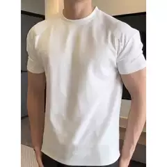 Men's Shoulder-Enhancing T-Shirt with Tight Cuffs and Shoulder Pads, Small Collar, Round Neck, Slim Fit Short Sleeve for Summer Fitness
