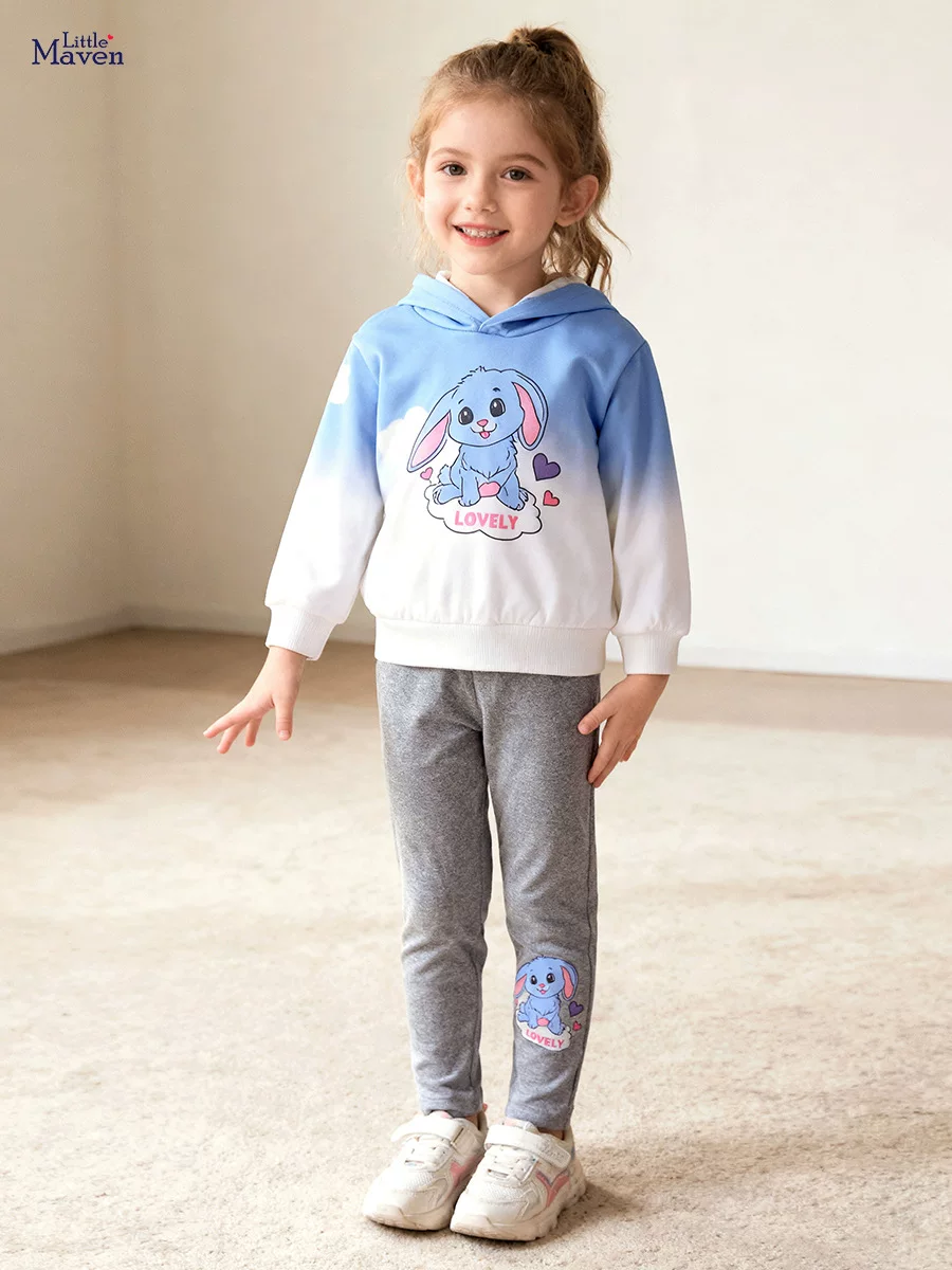 Girls' Cute Hooded Set, Autumn Fleece-Lined Kids' Outfit